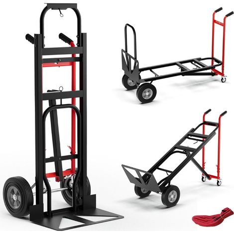 Carrello pieghevole 3 in 1 dimensioni 57 x 53 x 131 cm portata 450 kg ergonomico e robusto metallo rosso 200017204