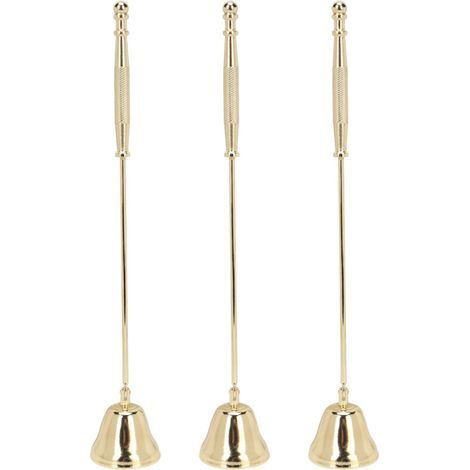 Lot de 3 éteignoirs à bougies en fer doré plaqué, en forme de cloche, avec long manche, pour éteindre la mèche et bloquer la bougie. (1/5)
