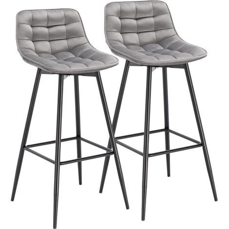 Woltu – Lot de 2 tabourets de bar en velours gris clair – Hauteur d'assise 64 cm – Pieds en métal – Repose-pieds ergonomique