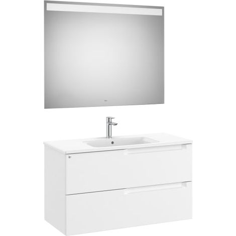 MUEBLE LAVABO CENTRADO 1000MM ALEYDA 2 CAJONES + ESPEJO BLANCO MATE