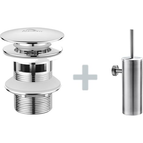 Auralum Porte Brosse Toilette Acier Inoxydable Brosse WC Mural +Bonde Lavabo Bonde Pop-up avec Trop-plein Automatique Universelle (1/5)