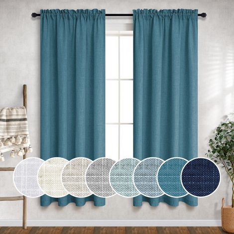 Lot de 2 Rideaux en Lin Turquoise pour garçons, Adolescents et Filles avec Passe-Tringle, Semi-Transparent, décoration Maritime, Bleu Paon, pour Chambre d'enfant, Cuisine, Salle à Manger (1/5)