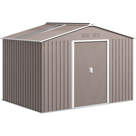 Abri de jardin en acier galvanisé 4,9 m² avec toit à pignon, fondation robuste et porte coulissante verrouillable, gris clair (1/5)