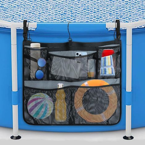 Bardusch - Sac de rangement en filet pour piscine, panier de rangement pour serviettes, jouets et accessoires de piscine , se fixe au bord de la piscine clôture (1/5)