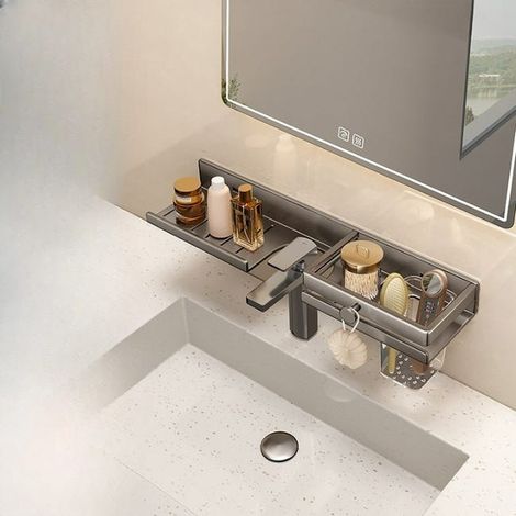 Étagère pour Robinet de Lavabo Montage Mural, Fixation Sans Perçage, Aluminium Gris Foncé 50104.8 cm
