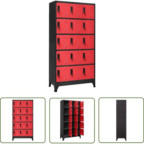 The Living Store Armoire à casiers Anthracite et rouge 90x40x180 cm Acier - Meuble De Rangement - Armoire Métallique - Armoire À Casiers - Placard Mural - Organisation (1/5)