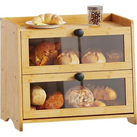 Boîte à pain pour comptoir de cuisine, récipient de rangement extra large en bambou pour pain fait maison, pain au levain, boîte à pain pour comptoir, armoire, garde-manger, naturel (1/5)