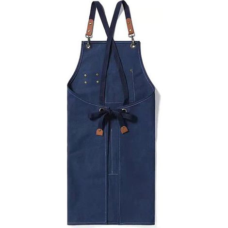 Tablier de travail en toile épaisse imperméable pour le travail du bois, le jardinage et les cafés, bleu clair (1/5)