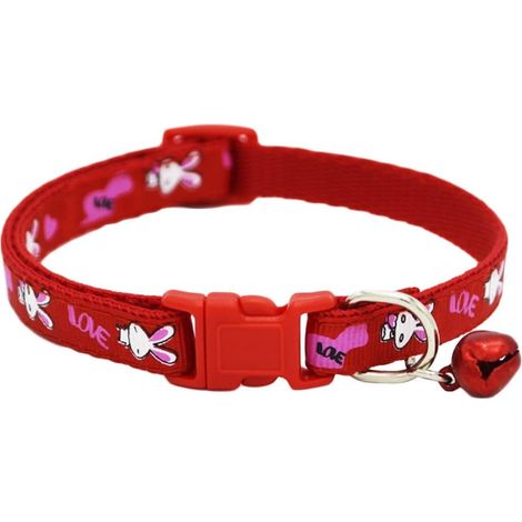 Collier coloré pour animal de compagnie - Collier en nylon à motif imprimé et boucle réglable pour lapin, pour chien, chiot, chat 19-32cm (rouge) (1/3)