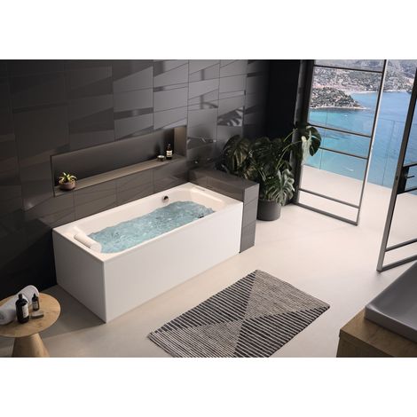 Kinedo - Baignoire Balneo Rectangulaire - Zumba - Blanc - 160 x 70 cm - Fabrication française - Tête à gauche - Avec tablier (1/5)