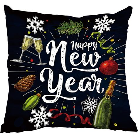 Cojín de Año Nuevo de 45 x 45 cm - Fundas de almohada decorativas de Feliz Año Nuevo para sofá de exterior (1/4)