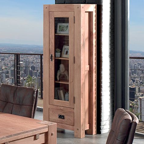 Vitrine bois massif 1 porte 1 tiroir 59cm Lodge Casita - 59x40x180 cm - Kayu Meuble (1/5)