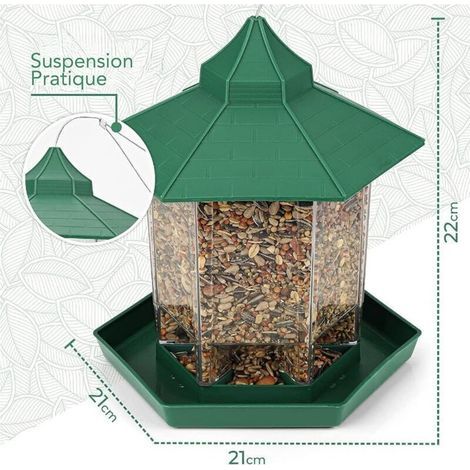 pair Mangeoire à Oiseaux Exterieur Suspendue - Mangeoire Oiseaux Hexagonale de Grande Capacité, Imperméable - Mangeoire Oiseaux Exterieur avec Distributeur Graines. (1/3)