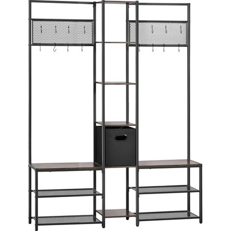 Mophorn Meuble d'entrée 180 cm, porte-manteaux avec étagère chaussures et crochets,chambre ou dressing,vestiaire d'angle autoportant avec système de sécurité anti-basculement,finition marron rustique (1/5)