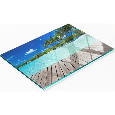 Dekoratives Küchenschneidebrett aus Glas, tropisches Strandmotiv, 80 x 52 cm (1/5)
