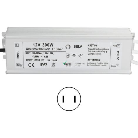 Alimentation LED étanche IP67 transformateur 300W 12V 0-25A adaptateur courant constant prise US AC100-265V (1/5)