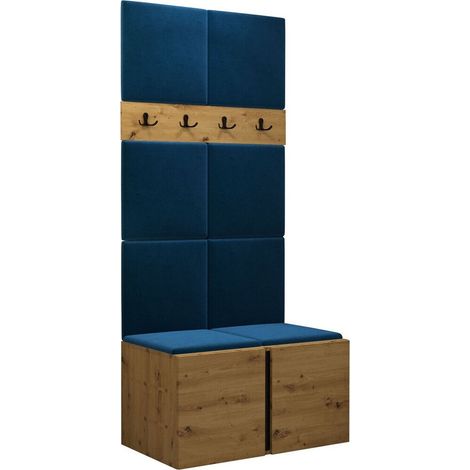 Meuble d'entrée Pinis IV, Chêne Artisan, 186x84x46cm, Stratifié, Tissu, À poser, Murale (1/5)