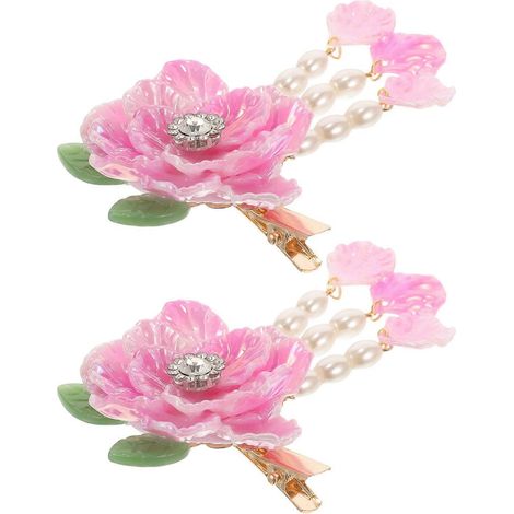Pinces à cheveux ornées fleurs perles pompons verre, créations DIY élégantes, dimensions 5x2cm, vendues par paire (1/5)