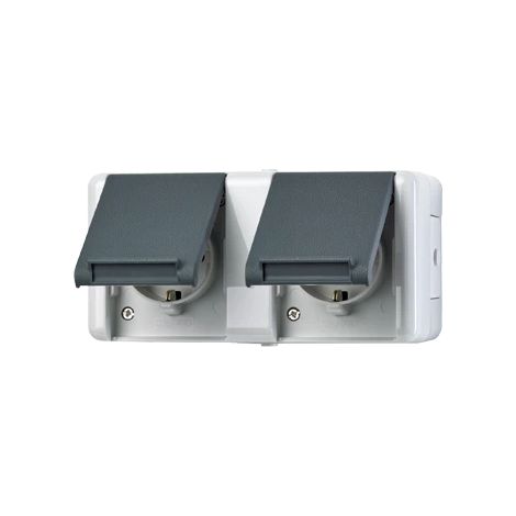 Jung Double prise SCHUKO®, câblée, 16 A 250 V , horizontal, IP 44, WG 800, anthracite 8220-1 W