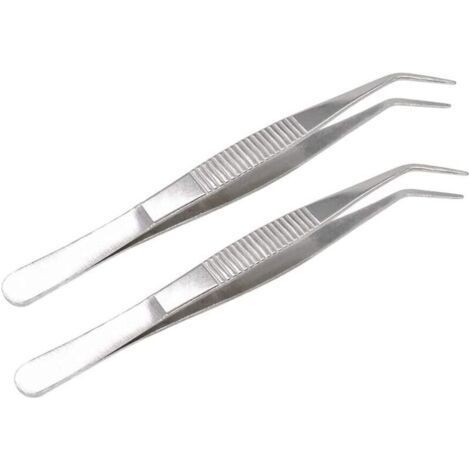 pares de alicates de acero inoxidable de 12 cm con puntas curvas dentadas - Alicates profesionales multiusos para trabajos industriales, de laboratorio, jardinería y cocina. (1/4)