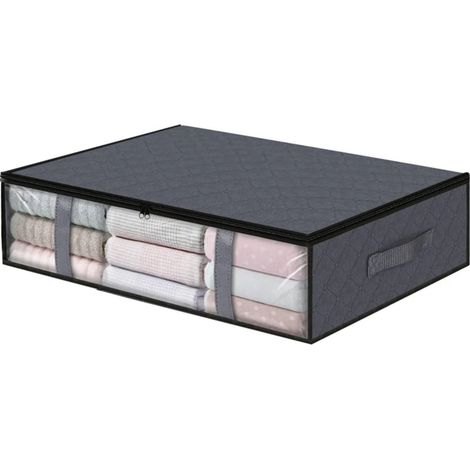 Boîte de rangement sous lit - Sac de rangement pliable en tissu de 40 litres avec fenêtre transparente, pochette de rangement respirante, adapté aux vêtements/couvertures/couettes/édredons, gris (1/5)