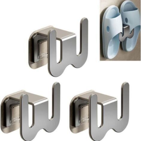 Set di 3 porta-pantofole grigi, 7,6 x 5,1 cm, in alluminio, senza foro per la foratura, per appendere le pantofole, per tenere in ordine la stanza, adatti per camera da letto e bagno.