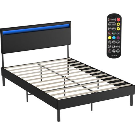 Randaco Bettgestell hohes Kopfteil robustes Bettgestell Maximale 140x200CM Tragfähigkeit 350 kg für Schlafzimmerbett Kunstleder LED-Beleuchtung Mit Fernsteuerung