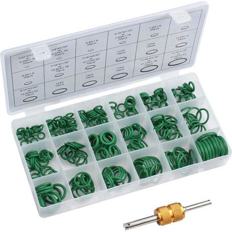 Kit de 270 joints toriques de rechange en 18 tailles pour systèmes de climatisation hydraulique. Assure une étanchéité optimale pour les raccords d'irrigation, portes, fenêtres, appareils électroménag (1/4)