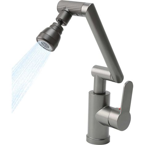 Mitigeur Cuisine Pivotant à 360, Flexible Robinet Cuisine - Gris en Acier Inoxydable 3 Modes de Sortie d'eau - Robinet d'évier rotatif à une main avec 2 tuyaux pour évier de cuisine