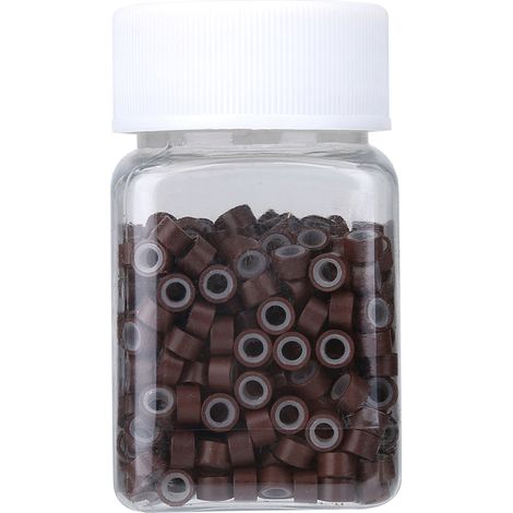 Tubes en aluminium pour extensions capillaires avec perles en silicone, décorations de tresses marron (1/5)