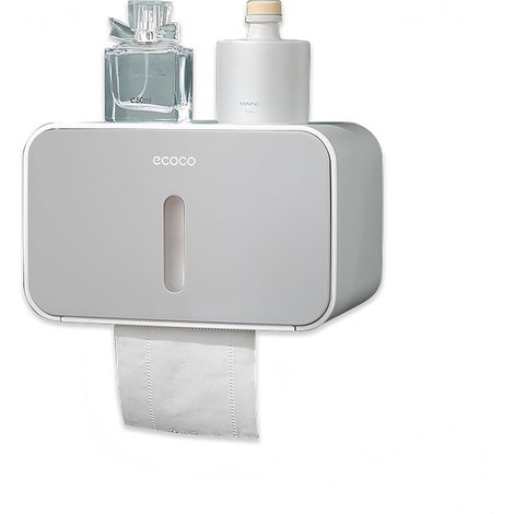Porte-Papier Toilette Mural,avec Etagère de Rangement,Auto-adhésif sans perçage: Installations De Bain avec étanche et Pare-poussière (Gris) (1/5)