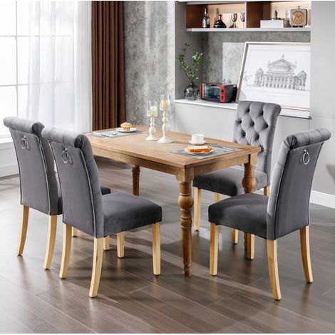Esszimmerstuhl 4er Set aus Samt Grau mit Eichenbeinen OKMYHOME (1/5)