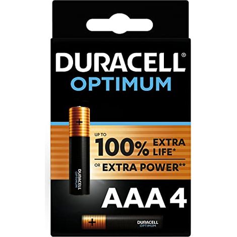 Blister da 4 pile alcaline 1,5V Duracell "Optimum" - ministilo, AAA, LR03, MN2400