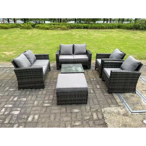 Fimous 7 Seater Dark Grey Mixed High Back Rattan Sofa Set Square Coffee Table Garden Furniture 2 Seater Sofa Chairs Outdoor Patio (1/5)