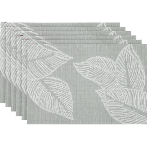 PVC Rectangular Washable Non-Slip Placemats Set of 6 Heat Resistant Table Coasters Table Protector for Kitchen Grey (1/5)