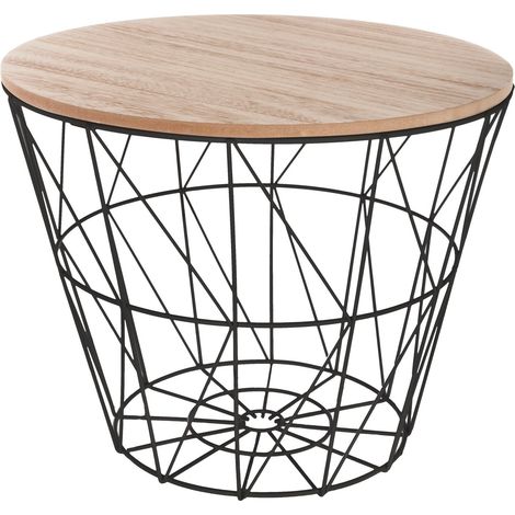 Atmosphera – Table à café filaire 2 en 1 – Plateau amovible en MDF – Structure métal – Diam. 38 x H. 30,5 cm – Poids léger 1,46 kg