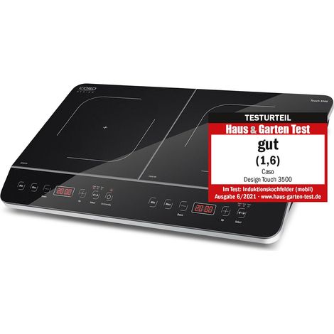 CASO Touch 3500 Piastra di cottura a induzione doppia mobile, interruttore di sicurezza, 60-240°C, 6 livelli, timer 180 minuti, pentole fino a 26 cm, 3500 Watt, vetro ceramica (1/4)