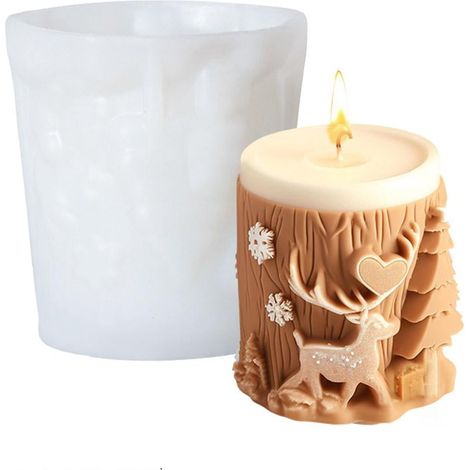 Moule En Silicone - Bougie Cylindrique Cerf Noël Forêt - Pour Fabrication Maison - 1 Pièce
