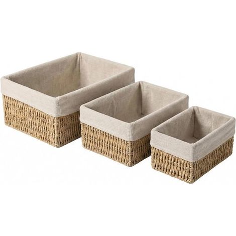 Lot de 3 paniers de rangement en rotin avec doublure en lin empilables (1/5)