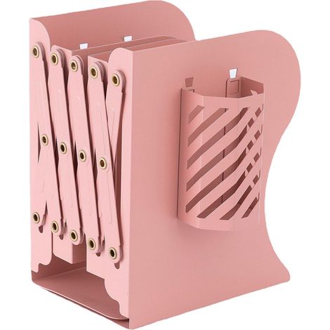 Bibliothèque de bureau extensible en métal, support de livre multifonctionnel pour étagère rose (1/5)