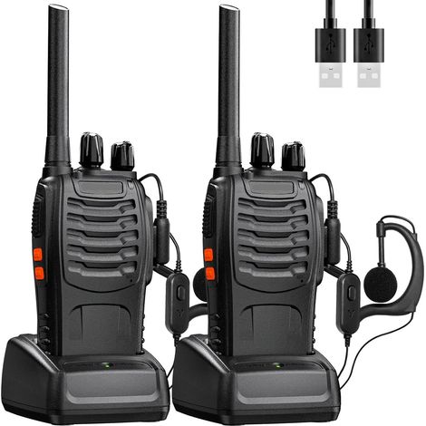 Set de 2 talkies-walkies professionnels - Radio bidirectionnelle rechargeable - Portée étendue - 16 canaux - Inclus écouteurs, batterie et chargeur - Parfait pour adultes (1/5)