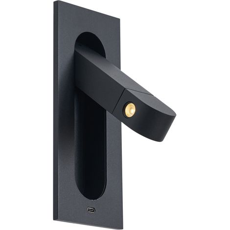 QAZQA Lámpara de pared moderna negra con LED y puerto USB-C - (1/5)