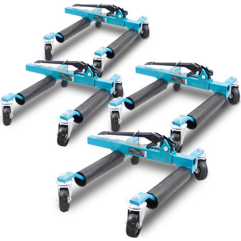 4x BITUXX PKW Rangierhilfe Rangierheber mechanisch Wagenheber Auto Rangierroller Rangierheber belastbar bis 560 kg pro Rangierroller (Blau)