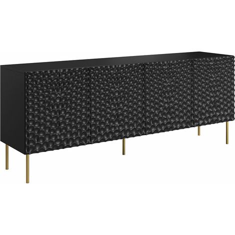 Aparador Charlotte 170, Negro + Dorado, 75x190cm, Número de puertas: 441cm, MDF, Aglomerado laminado