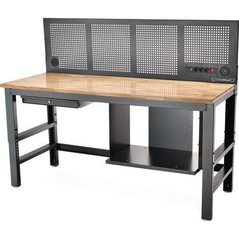 STAHLWILLE Werkbank WB 630 B2000xT725xH1281-1586mm Gummibaumanthrazitgrau / anthrazitgrau 1Schubladen Türen höhenverstellbar
