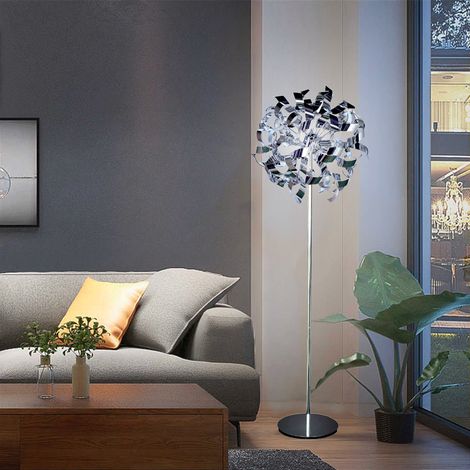 Lampadaire LED sur pied en métal chromé – 4 lumières E14 40W – Ajustable en hauteur – Interrupteur à pied – Usage intérieur – Sampa