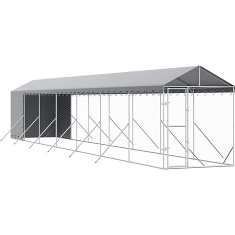Maison Exclusive - Outdoor-Hundezwinger mit Dach Silbern 2x14x2,5
