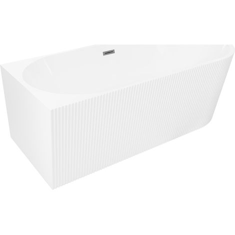 Mexen Silo bañera exenta esquinera izquierda acanalada 150 x 75 cm, blanca, rebosadero metal de pistola - 52891507500L-95 (1/5)
