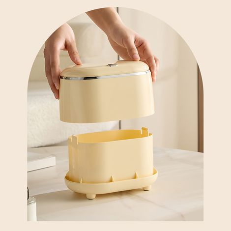 Poubelle de bureau, mini-poubelle à grande ouverture en ABS avec couvercle, blanche (1/5)