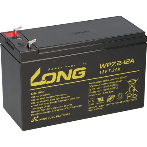 Kung Long VdS WP7.2-12A F1 12V 7,2 Ah Blei AGM Akku 4,8mm Faston (1/5)